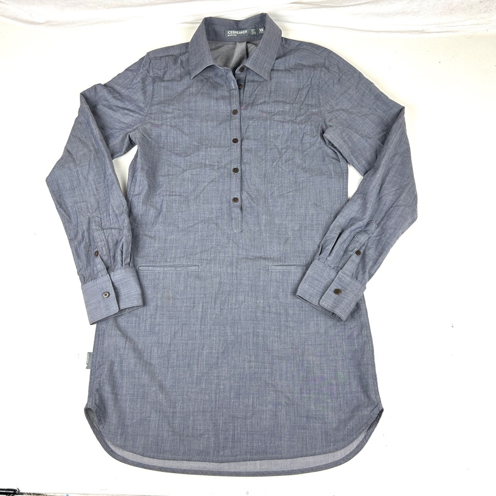 Icebreaker Merino Dress Women Sz XS Cool Lite Kala Shirt Popover Tunic Wool Gray